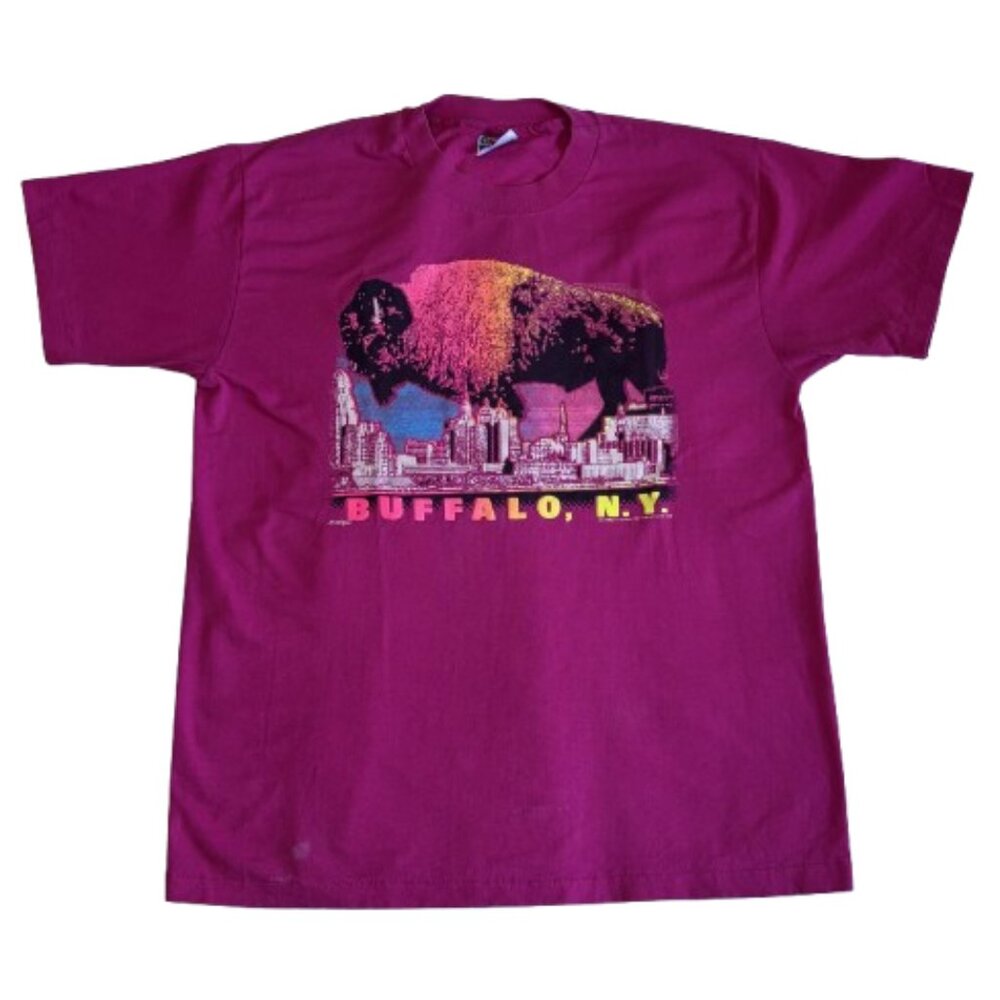 🏙️ Vintage 90s Hot Pink Buffalo, NY Skyline Graphic Tee 🏙️